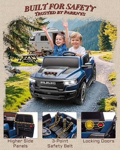 First Ride On 24V Ride On Toys for Big Kids, RAM 1500 RHO 2 Seater Ride on Car w/Remote, Battery Powered Truck w/ 4 Wheels Suspension, Toddler Car w/Bluetooth, LED Lights, Trunk & High Doors thumbnail 8