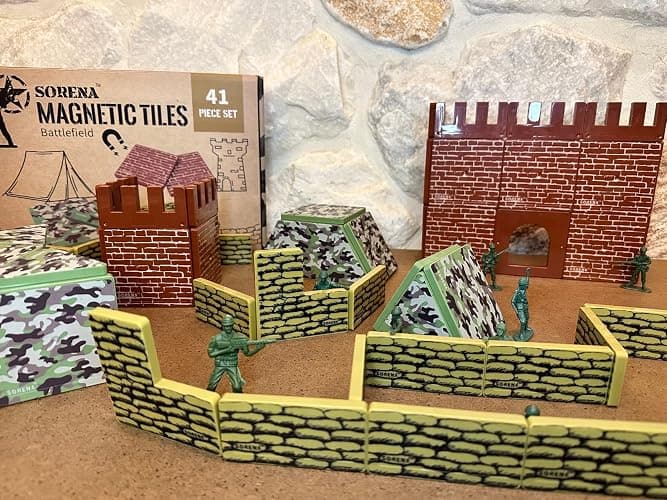 Military Battlefield Base Magnetic Tiles Building Blocks - Army War Themed Playset for Imaginative Military Building and Learning - STEM Education Toy WW1 WW2 - Great Birthday Gift for Boys thumbnail 6