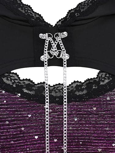 ROSE GAL Women Plus Size Gothic Punk Lace Panel Bell Sleeves Chains Hooded Strug and Textured Tank Top Set thumbnail 4