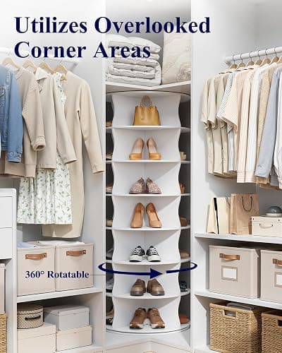 Kitsure Shoe Rack - 7-Tier Rotating Shoe Rack Tower, 360° Revolving Display & Storage Solution with Lazy Susan, Space-Saving Shoe Rack for Entryway, Closet, Bedroom, White thumbnail 6