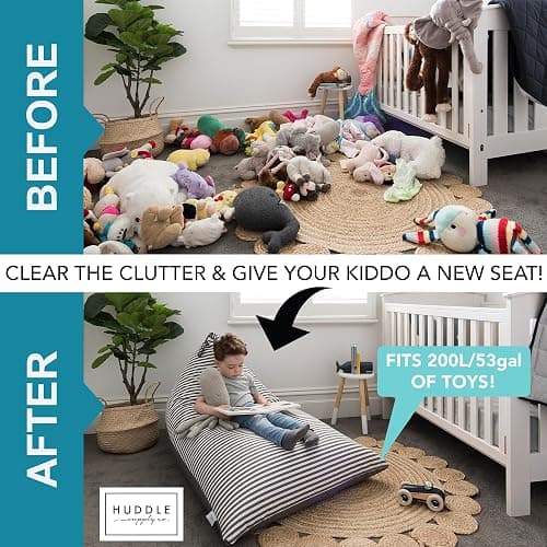 Huddle Designer Stuffed Animal Bean Bag Storage Chair Cover XL Grey Stripes | Washable 100% cotton canvas cover holds 100+ stuffies & more to cleanup quick and make a comfy bean bag chair for your kiddo thumbnail 5