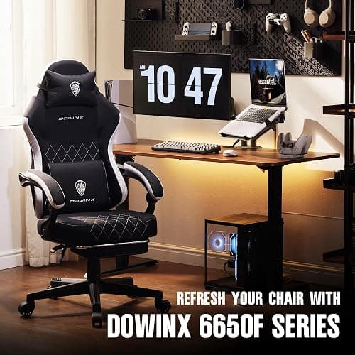 Dowinx Fabric Gaming Chair, Ergonomic Computer Chair with Footrest and Pocket Spring Cushion, Height Adjustable Video Gamer Chair with Lumbar Support for Adults, Black thumbnail 8