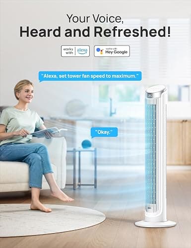 DREO Smart Tower Fan for Bedroom, 90° Oscillating Fan, 26ft/s Wind, 28dB | 5 speeds 4 modes, Quiet Floor Fans for Room , 12H timer, Remote/APP & Voice Control, Standing Fans that Blow Cold Air, White thumbnail 5