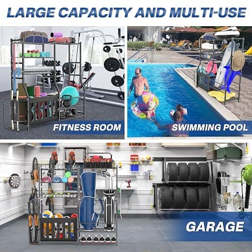 organizelink Garage Sports Equipment Organizer, Strong Load Bearing Golf Bag Organizer, Multi Use Golf Ball Rack Basketball Rack for Sports Gear and Outdoor Toy Ball Storage thumbnail 3