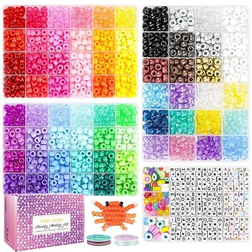 2400pcs Pony Beads 72 Colors 9mm Friendship Bracelets Making Kit, Rainbow Kandi Beads Bulk Letter Beads for Name Bracelets Jewelry Making Crafts with Elastic String - Image 1