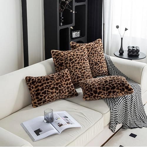 AGOKABA Leopard Print Faux Fur Throw Pillow Covers, 12x20 Inch, Set of 2, Soft Plush Animal Print Decorative Lumbar Cushion Cases for Sofa Bed Chair | Safari-Inspired Decor in Warm Terracotta Brown thumbnail 8