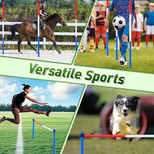JRUICFDY 6 Pcs Pole Bending Poles for Horses,6FT Adjustable Equestrian Training Equipment for Horses,Agility Poles for Horses,Soccer & Dog,Red, White, Blue thumbnail 4