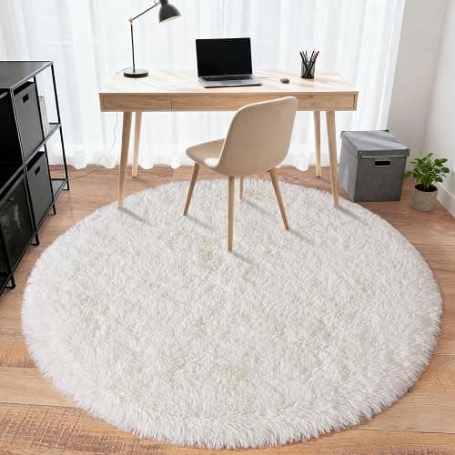 PIPABOBO Small Round Rug 3ft, Fluffy White Circle Rugs for Bedroom, Cute Plush Shag Area Rug Non Slip, Modern Indoor Carpet for Living Room Girls Kids Room Nursery Playroom Dorm Home Decor thumbnail 5