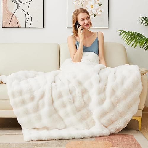 Latepis Luxury Faux Fur Throw Blanket Fuzzy for Couch Soft Thick Blanket for Bed Sofa Cute Plush Fuzzy Warm Blanket for All Seasons Ideal Gifts Luxury Throw Blanket Beige 50x60 Inch, 860gsm thumbnail 6