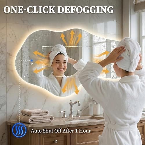 Irregular LED Bathroom Mirror with Lights, Backlit Vanity Mirror for Wall | Asymmetrical Wall Mirror, 3 Color Dimmable, Smart Anti-Fog, Wavy Decorative Mirror for Bathroom, Entryway(22″ x 36″, 1 Pack) thumbnail 8