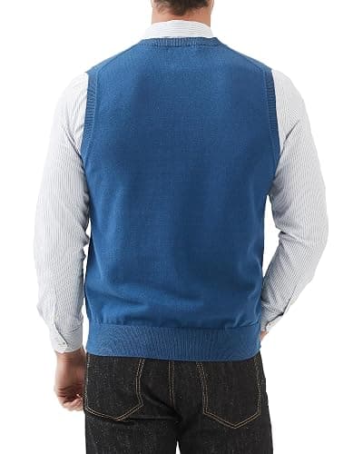 Kallspin Men's Pure Cotton Sweater Vest V Neck Regular Fit Knit Sleeveless Pullover Sweater thumbnail 4