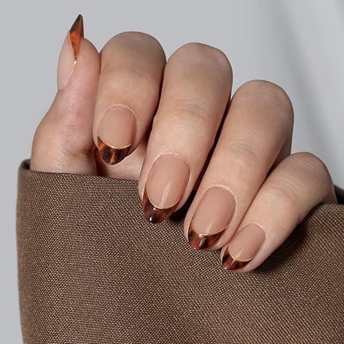 BTArtbox Press On Nails Short Almond - Tortoise Shell, Winter French Tip Press On Nails, Soft Gel Fake Nails Brown, Reusable Glue On Nails with Nail Glue in 16 Sizes, 32 Stick On Nail Kit thumbnail 2