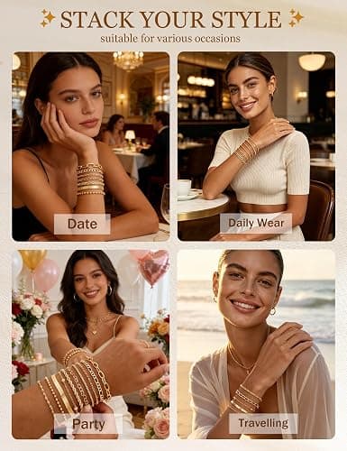 10 Pcs Gold Bracelets for Women, 14K Gold Plated Stackable Cuban Link Paperclip Chain Bracelet Set, Dainty Gold Bracelets Stack Jewelry thumbnail 5