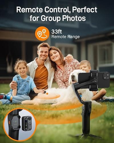 hohem iSteady X3 SE Gimbal Stabilizer for iPhone, Phone Stabilizer with Detachable Remote Control, Portable Foldable 3-Axis Phone Gimbal for Android & iPhone 16 15 Pro Max, Ideal for Travel Vlogging thumbnail 5