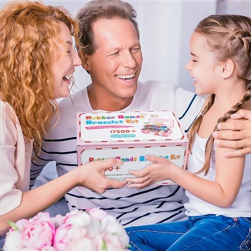 INSCRAFT 17500+ Rubber Loom Bands with 3 Layer Pink Container, 28 Colors, 600 S-Clips, 352 Beads, 40 Cartoon Pendant, Bracelet Making Refill Kit for Kids thumbnail 6