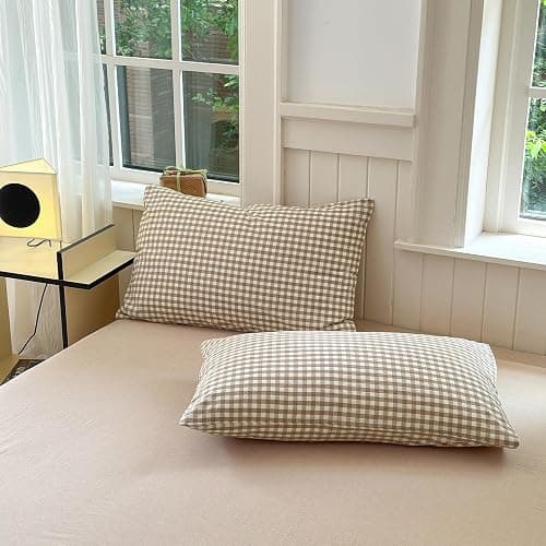 LifeTB Queen Comforter Set Tan Gingham Comforter Modern Style Beige Plaid Comforter Set 3 Pieces Fluffy Grid Checkered Comforter with 2 Pillowcases Boho Gingham Bedding Set Queen Size thumbnail 9