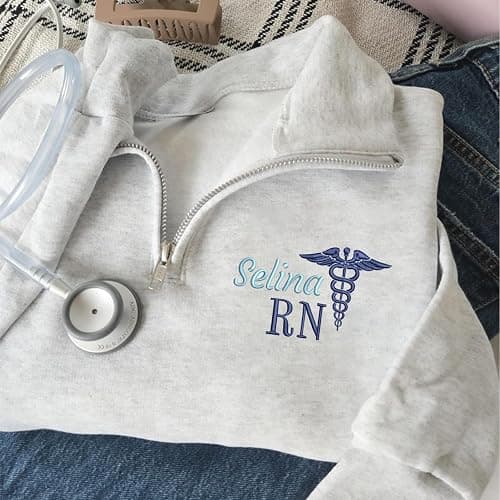 NANI Personalized Nurse Quater Zip Embroidered Sweatshirt, Custom RN CNA ICU MSN, Graduation For Nurse thumbnail 4