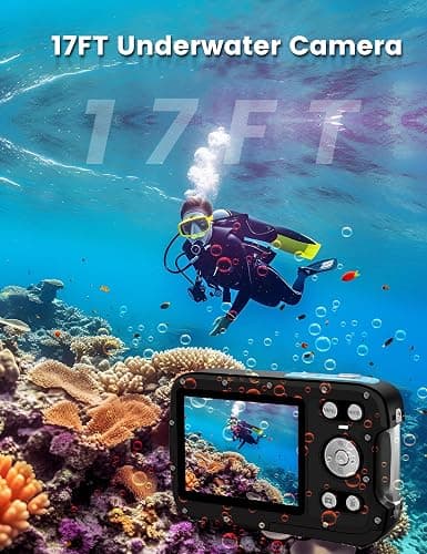YEEIN Underwater Camera 4K 48MP Autofocus Selfie Dual Screen Waterproof Camera with Floating Strap and 32GB Card, 17FT Compact Waterproof Digital Camera, Fill Light Underwater Camera for Snorkeling thumbnail 4