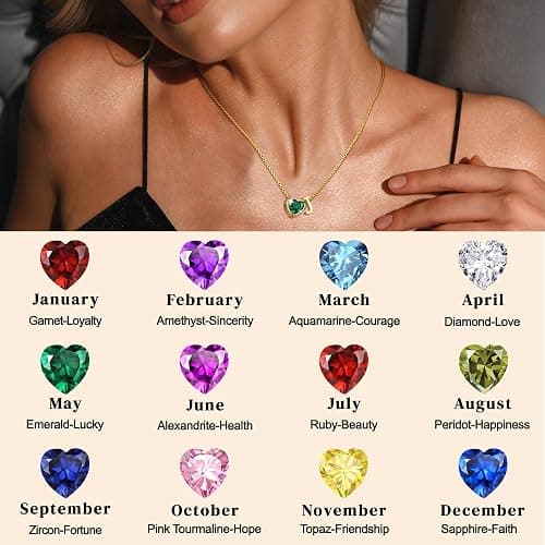 Esrial Heart Birthstone Initial Necklace for Women Girls,14K Gold Plated Heart Letter A-Z Necklace Birthday Trendy Jewelry Gifts for Women Girls Daughter thumbnail 6