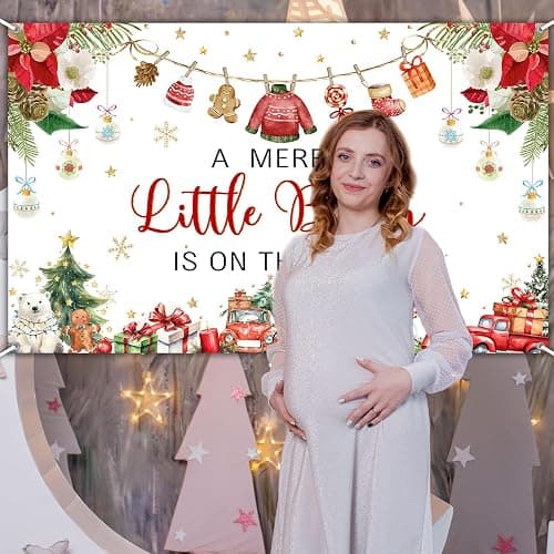 Avezano Christmas Baby Shower Backdrop A Little Merry Is on the Way Banner Xmas Winter Wonderland Newborn Baby Shower Party Decorations (6x3.6ft) thumbnail 5