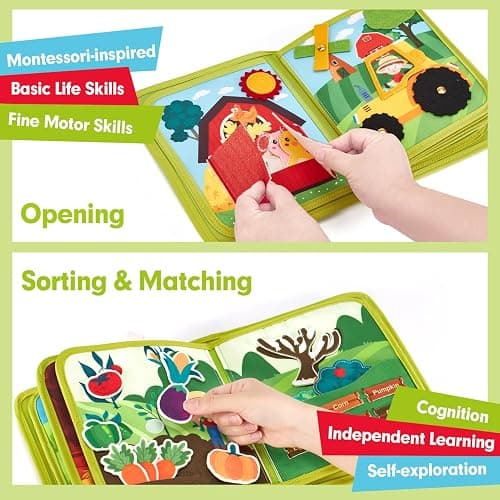 hahaland Busy Book for Toddlers 1-3 - Montessori Toys Busy Board for 1 Year Old Boy Gifts Girl Toys Educational Learning Quiet Activity Books Toddler Airplane Travel Toy 1-2 One Year Old Birthday Gift thumbnail 5