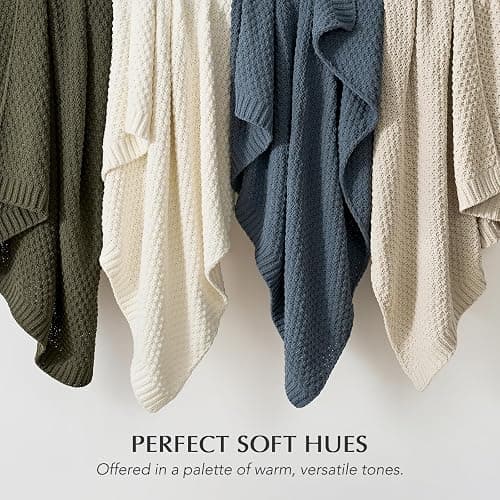 EVERGRACEHOME Chunky Chenille Knit Throw Blanket, 50 x 60, Olive Green | Sculpted Moss Stitch, Chic Modern Farmhouse, All-Season Warmth, OEKO-TEX® Certified, Elegant Blanket for Couch, Bed, Sofa thumbnail 7