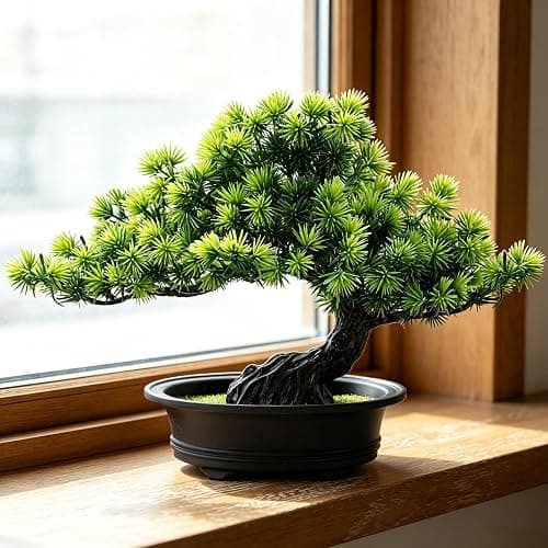 Artificial Bonsai Tree Indoor Faux Plants with Pot for Home Office Desk Shelf Decor, 9.5" Tall, Green thumbnail 2