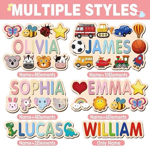 Name Puzzle for Kids Personalized, Custom Wooden Name Animal Puzzle, Montessori Learning Toys for Toddler 1-3, First Birthday Gifts for Girls&Boys thumbnail 7