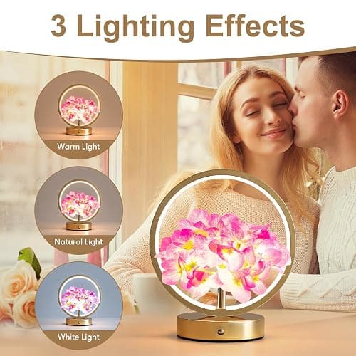 JHXLAMP Birthday Gifts for Women Mom,Hydrangeas Flower Touch Lamp,Rechargeable Cordless 3 Way Dimmable Small Night Lightfor Home Decor,Bedroom,Living Room Office Thank You Gifts for Festival-Purple thumbnail 2
