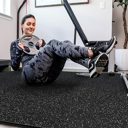 SUPERJARE 0.4'' Thick 24 Pcs 96 Sq Ft Rubber Top Exercise Equipment Mats, High Density EVA Foam Mats with Rubber Top, Interlocking Gym Flooring for Home Gym, Protective Workout Mat, Black/Grey thumbnail 4