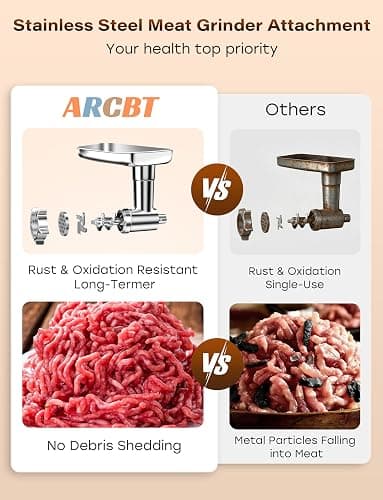 100% Polished Stainless Steel Meat Grinder Attachment for KitchenAid Mixer, Dishwasher Safe Food Grinder Attachment Anti-Corrosion, 18-Piece Set Includes 3 Seamless Sausage Stuffers, 4 Grinding Plates thumbnail 5