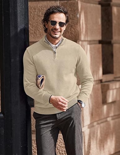 COOFANDY Men's Quarter Zip Up Pullover Slim Fit Lightweight Mock Neck Long Sleeve Sweaters thumbnail 2