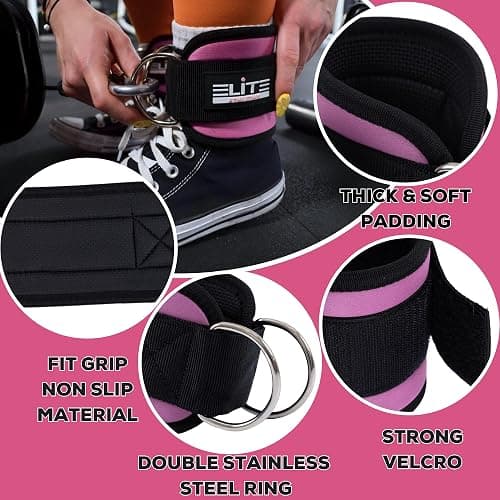 Elite Athletics Barbell Squat Pad for Women & Pair of Gym Ankle Straps for Cable Machines with Secure Straps & Carry Bag - Pink Hip Thrust Foam Squat Bar - Thick Foam Cushion thumbnail 5