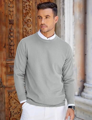 COOFANDY Mens Crew Neck Sweaters Long Sleeve Lightweight Knit Dress Pullover Sweaters thumbnail 2