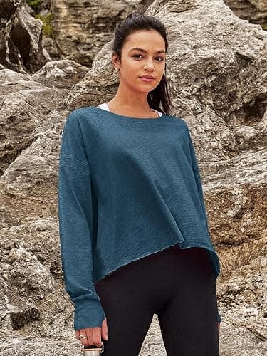Panadila Womens Open Back Workout Tops Long Sleeve Shirts | Pilates Outfits, Cropped T Shirts, Backless Athletic Clothes, Casual, Trendy, Running, Yoga, Gym thumbnail 2