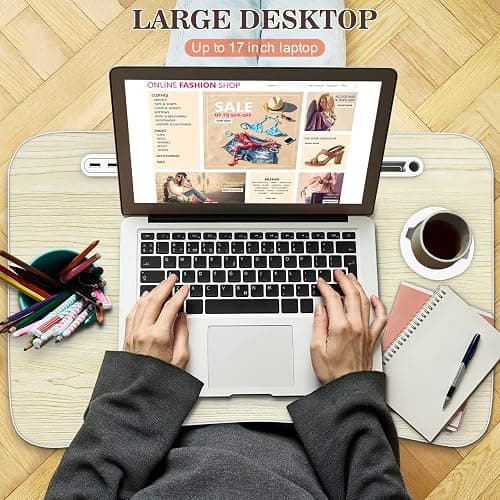 Zapuno Laptop Lap Desk, Foldable Laptop Table Tray with 4 USB Ports Storage Drawer and Cup Holder, Lap Bed Desk Notebook Stand Laptray Portable Standing Table for Bed Couch Floor thumbnail 5