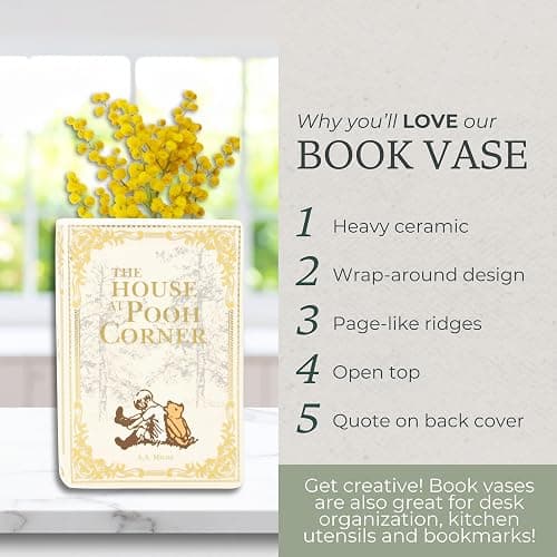 Steel Mill & Co Original Book-Shaped Decorative Vase, Ceramic Vases for Home Decor, Cute Bookshelf Decor, Unique Vase for Book Lovers (Large - The House at Pooh Corner) thumbnail 9