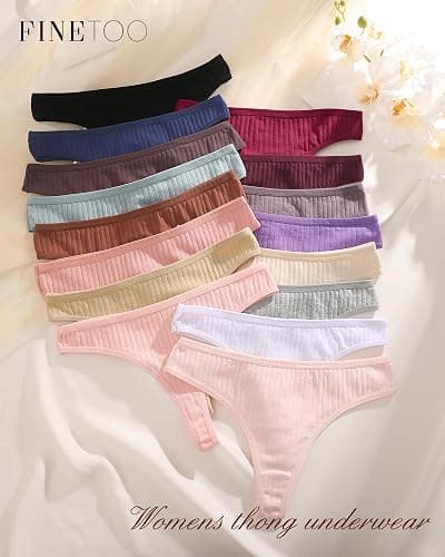 FINETOO Cotton Thongs for Women Soft Low Rise Sexy Thong Ladies Panties Womens Underwear 6 Pack XS-XXXL thumbnail 5