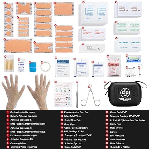 Mini First Aid Kit - 150 Piece Small Waterproof Hard Shell Medical Kit for Home, Car, Travel, Camping, Truck, Hiking, Sports, Office, Vehicle & Outdoor Emergencies (Black) thumbnail 3