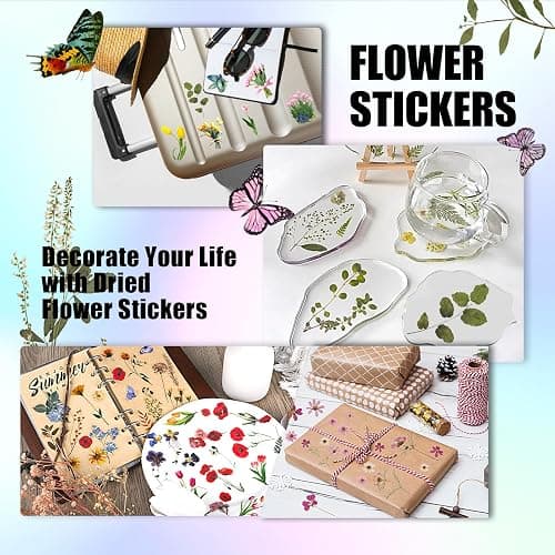Arme Flower Stickers for Scrapbooking(590 Pieces, 48 Sheets),Decorative Floral Stickers, Small Flower Sticker for Adults, Pressed Flowers Sticker's Pack, Colorful Wildflower Sticker for Scrapbooking thumbnail 5