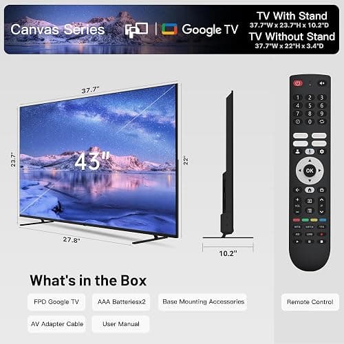FPD 43 Inch Smart TV, 4K UHD LED Flat Screen Google TV with Google Cast, Bluetooth, HDMI, Streaming Live, HDR 10, Dolby Vision, Ultra Slim Television(Canvas-Series, CG43-C3, 2025) thumbnail 9