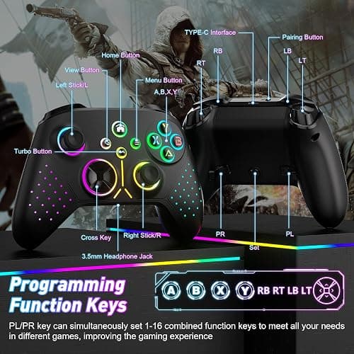 Gamrombo 【Upgraded Wireless Controller Replacement for Controller with 8 Colors RGB Lighting for One, Series X|S, One S|X Gampad with RGB Light/Marco/Audio Jack - Need to Upgrade thumbnail 7