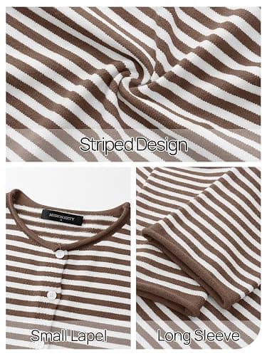 MEROKEETY Womens Striped Cardigan Sweaters 2026 Button Lightweight Long Sleeve Loose Knit Fall Sweater Clothes thumbnail 8