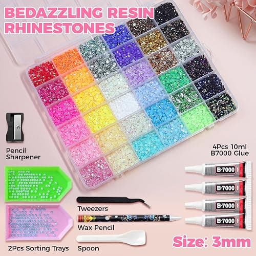 52000Pcs 36 Colors Resin Jelly Rhinestones for Bedazzling, Bedazzled Kit | 3mm Multicolor Flatback Gems for Diamond Art, Bedazzler Kit with 4Pcs Jewelry Glue & Tools, for DIY Nails Makeup Crafts Shoes thumbnail 3