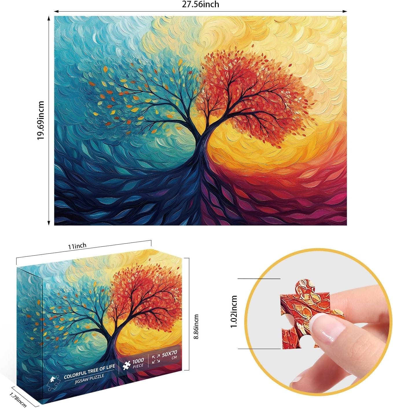 1000 Piece Puzzle for Adults, Tree of Life and Time Mosaic Puzzles for Adults 1000 Pieces, Puzzle with Letters on Back, Size is 27.5"x19.6",Impossible Hard Difficult Fun and Challenging thumbnail 2