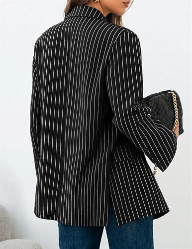 ZESICA Women's 2026 Fall Fashion Business Casual Striped Blazers | Long Sleeve, Lapel Collar, Oversized Fit Trendy, Open Front Button Down, Work Office Outfits, Going Out Coats, with Pockets thumbnail 4