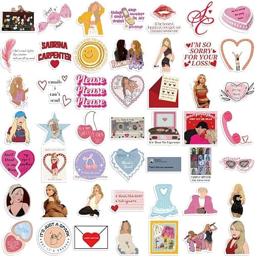 50pcs Music Singer Sabrina Carpenter Stickers Pack,Vinyl Waterproof Sticker Decals for Water Bottle, Laptop, Phone, Scrapbooking, Journaling Choice for Adults for Party Supply Decor thumbnail 2