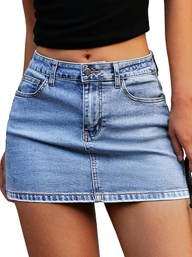 ELLEVEN Denim Mini Skirt for Women, Jean Skirt with Shorts Underneath | High Stretchy,Bodycon Sexy Skort,Micro Skirt,Casual Summer Jean Skorts with Pockets,Cute Skirts for Women Trendy - Image 1