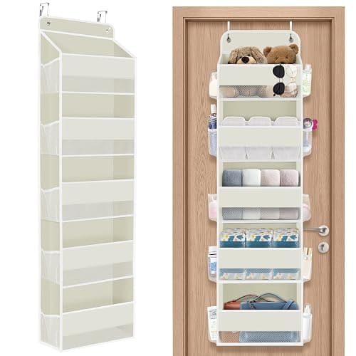 SpaceHacks 1 Pack Over The Door Organizer, Hanging Storage Organizer with Clear Window, 40lb Ultra Sturdy Large Capacity Room Organizer for Pantry Bathroom Nursery Closet Baby Essential (Beige) - Beige - 5-Tier - Image 1