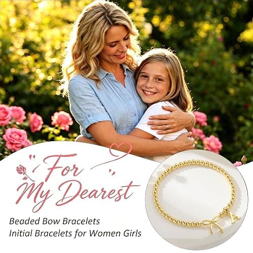 M MOOHAM Bow Initial Bracelets for Women Girls, Letter A-Z Beaded Bracelet | 14K Gold Plated, Bow Bracelets for Girls, Gold Bracelet, Beaded Initial Bracelet, Birthday Gift for Teen Girl Jewelry thumbnail 2